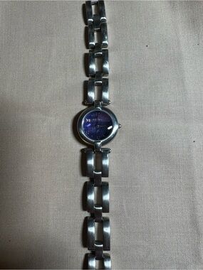Fossil Silver-Tone Link Watch with Purple Dial